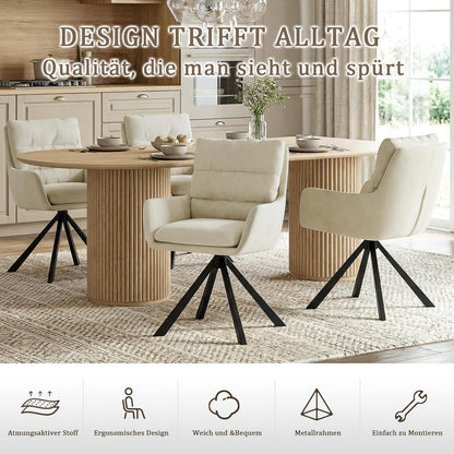 Drehbarer Esszimmerstuhl Set 2er – Cremeweiß, Polster Komfort