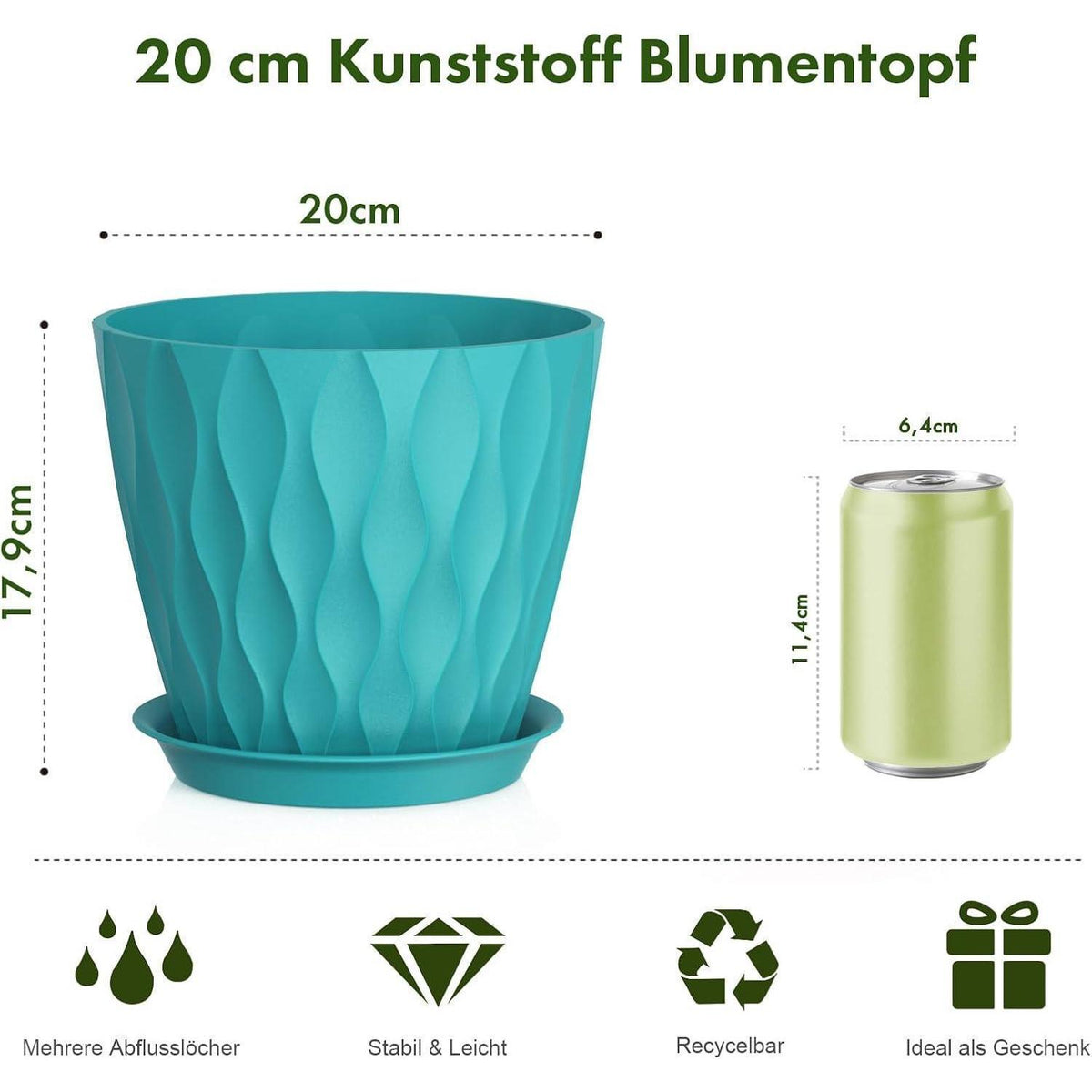 5x Blumentopf 20cm mit Untersetzer & Abflusslöchern