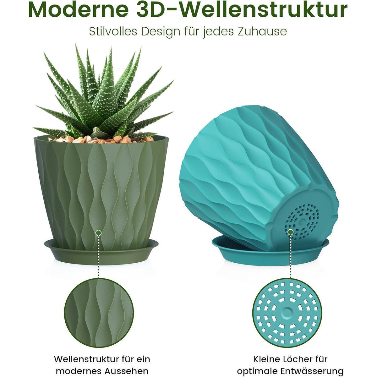 5x Blumentopf 20cm mit Untersetzer & Abflusslöchern