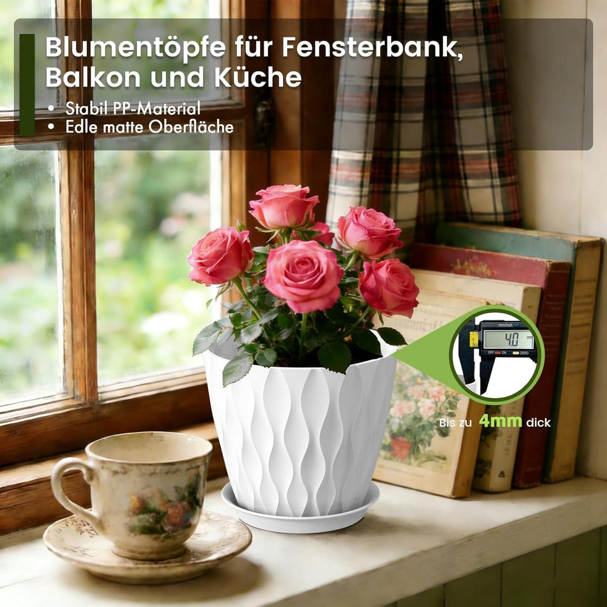 5x Blumentopf 20cm mit Untersetzer & Abflusslöchern
