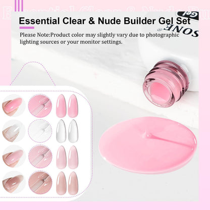 Builder Gel Set für Nagelverlängerung - 4er Set Pink, Nude, Weiß & Braun