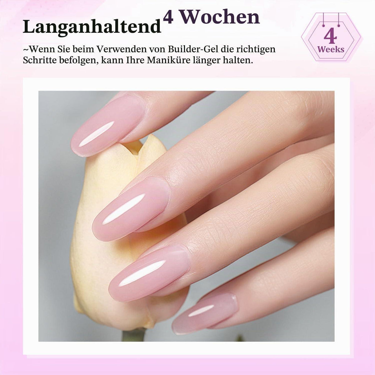 Builder Gel Set für Nagelverlängerung - 4er Set Pink, Nude, Weiß & Braun