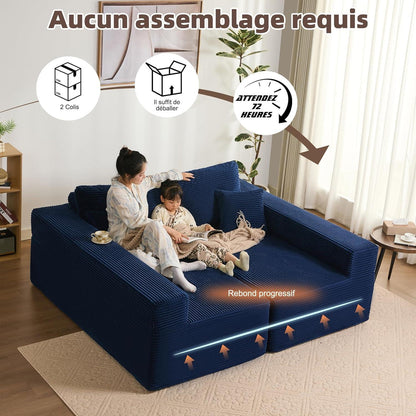 Modulares L-Ecksofa mit Schlaffunktion – Navyblau, Montagefrei