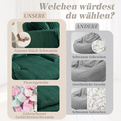 Cloud Sofa: Komfortables Cord Schlafsofa Smaragdgrün