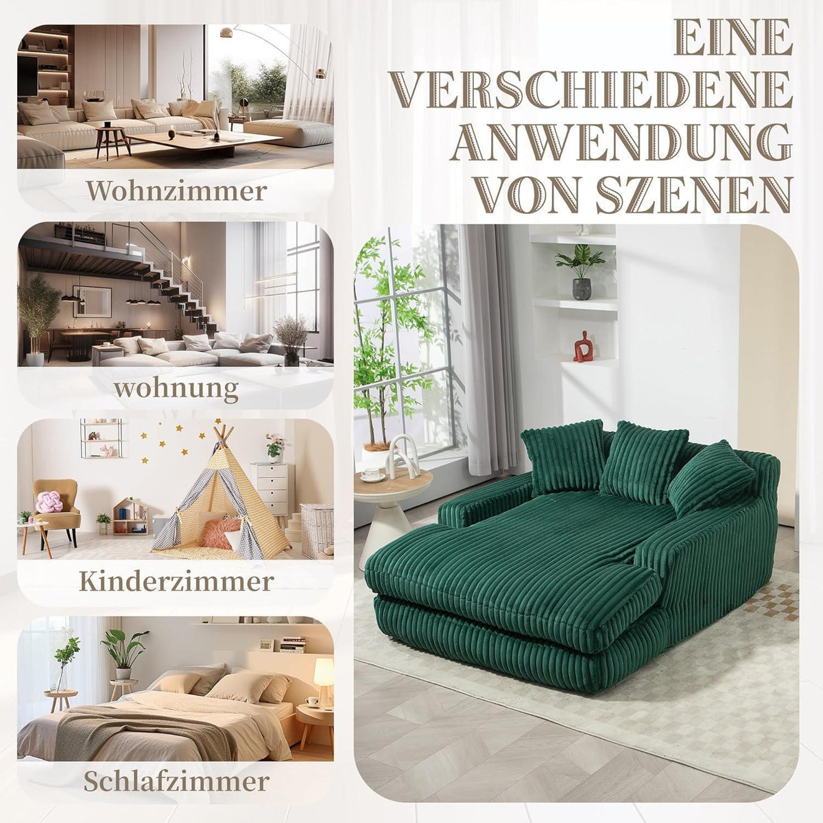 Cloud Sofa: Komfortables Cord Schlafsofa Smaragdgrün