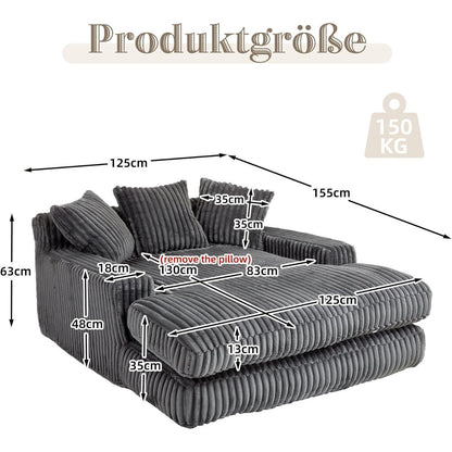 Cloud Sofa: Dunkelgraues Cord Schlafsofa mit Kissen & Komfort