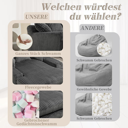 Cloud Sofa: Dunkelgraues Cord Schlafsofa mit Kissen & Komfort