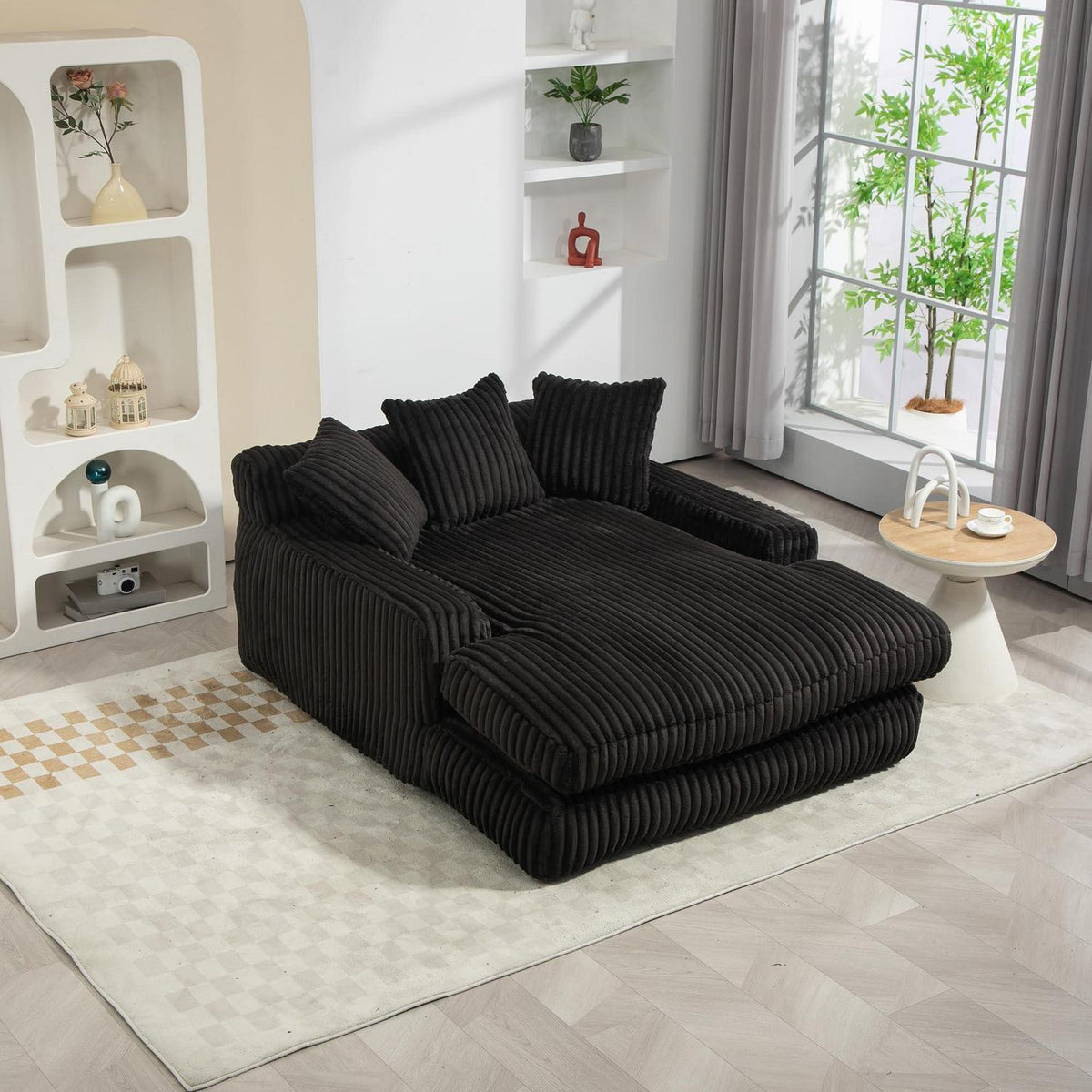 Schwarz Cord Schlafsofa mit Kissen – Komfortabler Entspannungskomfort