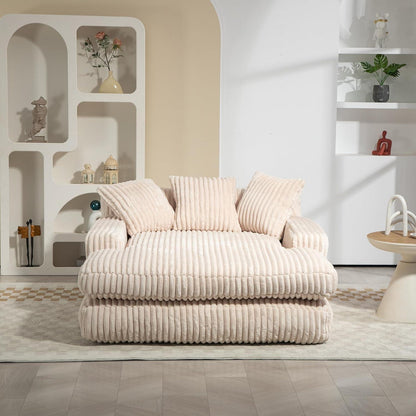 Cloud Sofa: Beiges Cord Schlafsofa mit 3 Kissen & hoher Tragkraft
