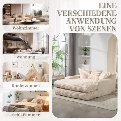Cloud Sofa: Beiges Cord Schlafsofa mit 3 Kissen & hoher Tragkraft