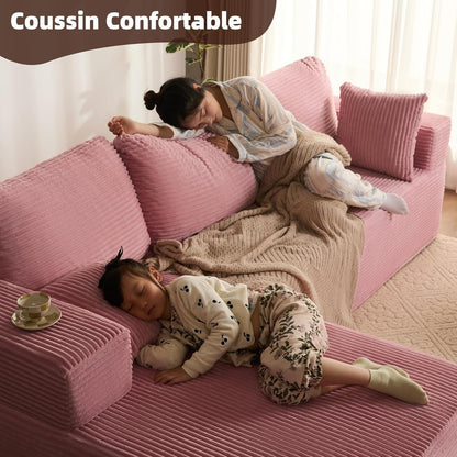 Modulares L-Ecksofa mit Schlaffunktion & Recamiere links Rosa