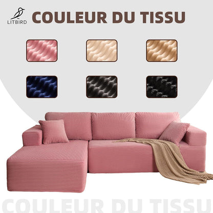 Modulares L-Ecksofa mit Schlaffunktion & Recamiere links Rosa