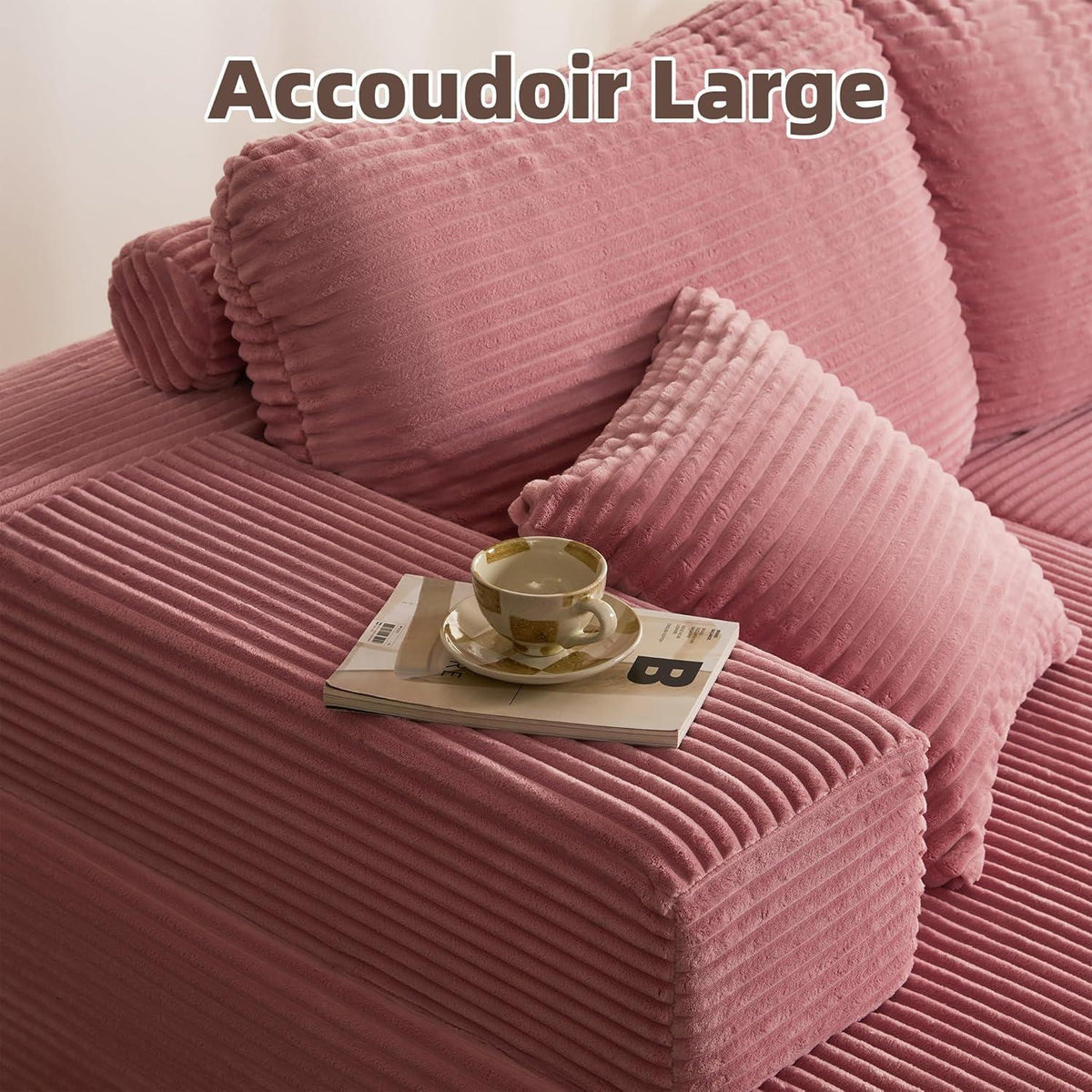 Modulares L-Ecksofa mit Schlaffunktion & Recamiere links Rosa