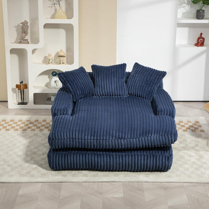 Cloud Sofa: Marineblaues Cord Schlafsofa mit 3 Kissen