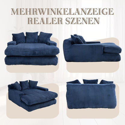 Cloud Sofa: Marineblaues Cord Schlafsofa mit 3 Kissen