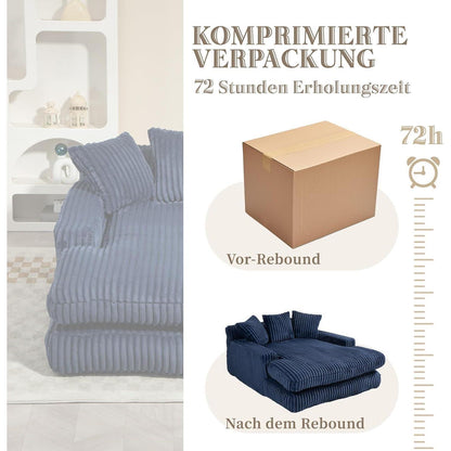 Cloud Sofa: Marineblaues Cord Schlafsofa mit 3 Kissen