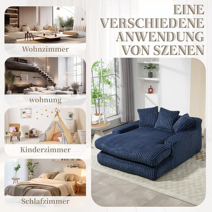 Cloud Sofa: Marineblaues Cord Schlafsofa mit 3 Kissen