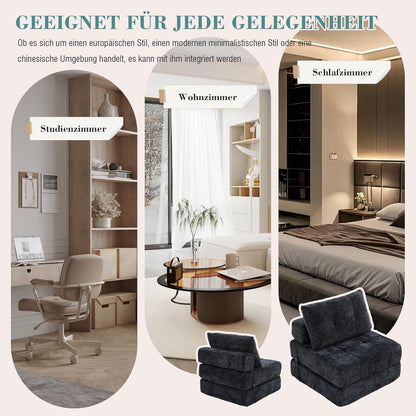 Klappbares Schlafsofa mit Kissen | Boneless Couch Schwarz