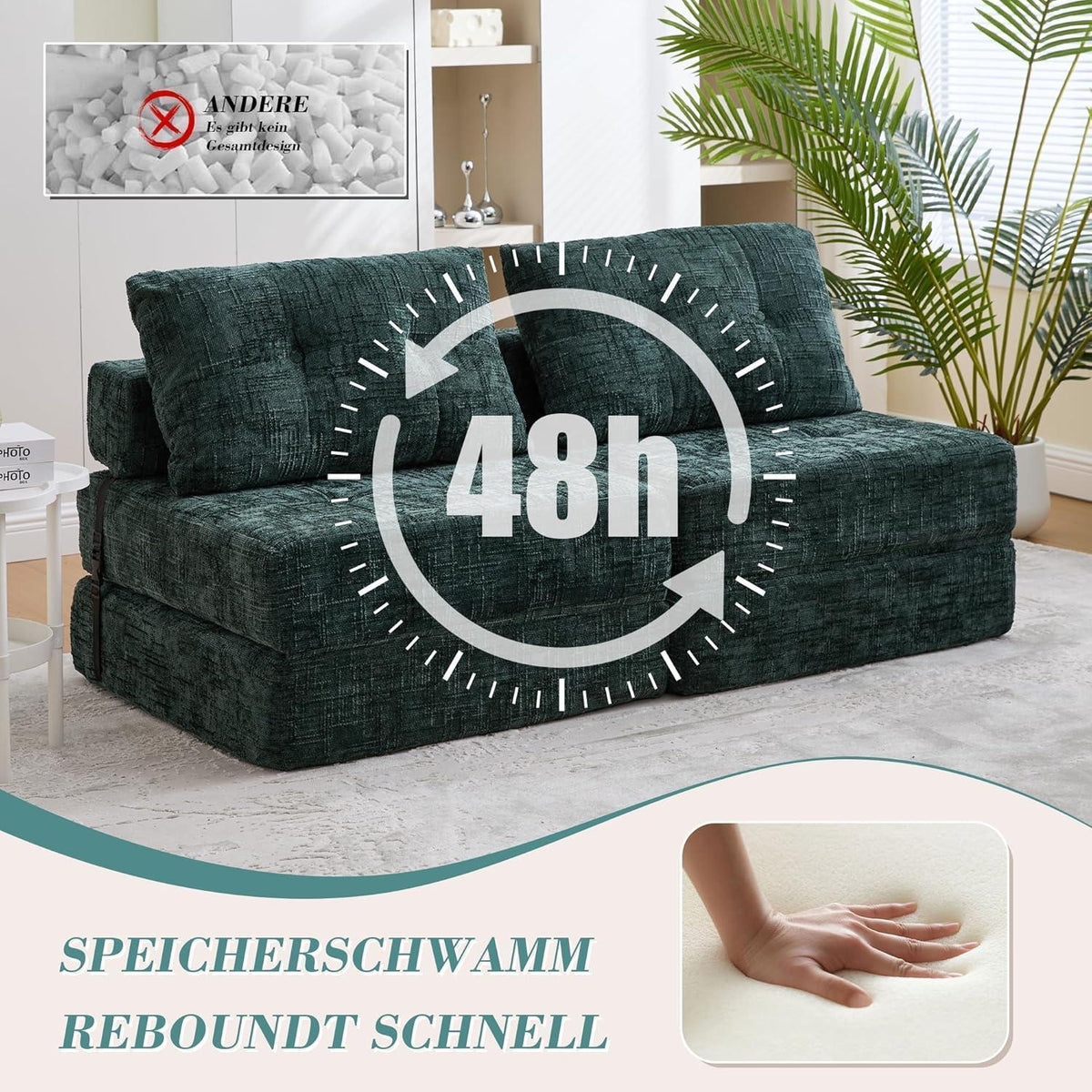 Klappbares Schlafsofa Smaragd – Komfortables Boneless Sofa ohne Montage