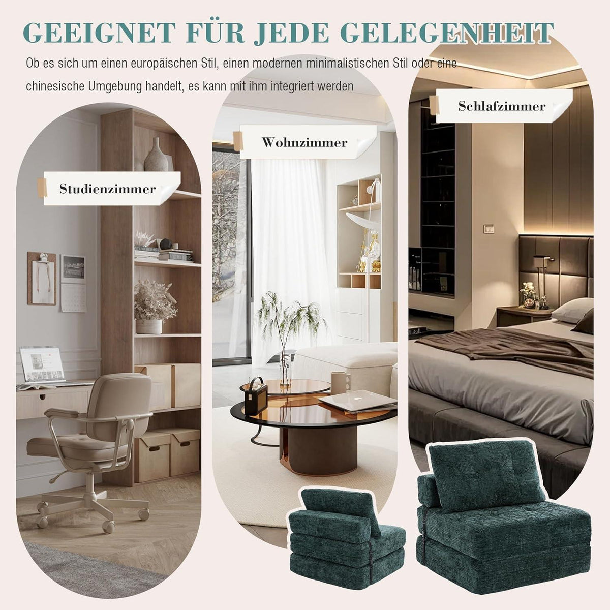Klappbares Schlafsofa Smaragd – Komfortables Boneless Sofa ohne Montage