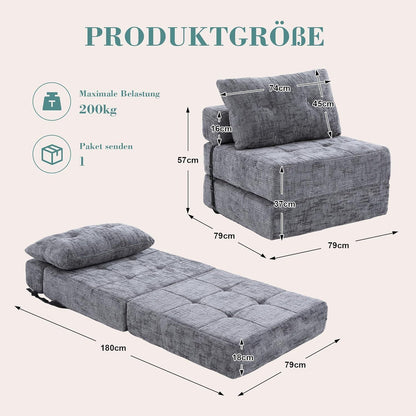 Klappbares Schlafsofa mit Kissen – Grau, Komfort & Platzsparend