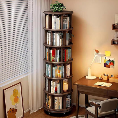 Drehbares Bücherregal Holz 360° Kinderzimmer Regal mit Rollen