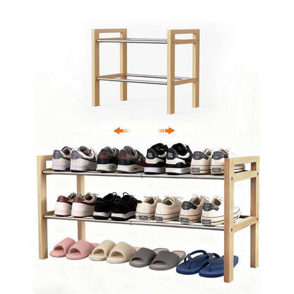 Holz Schuhregal Eiche 2-stöckig, Erweiterbar & Platzsparend