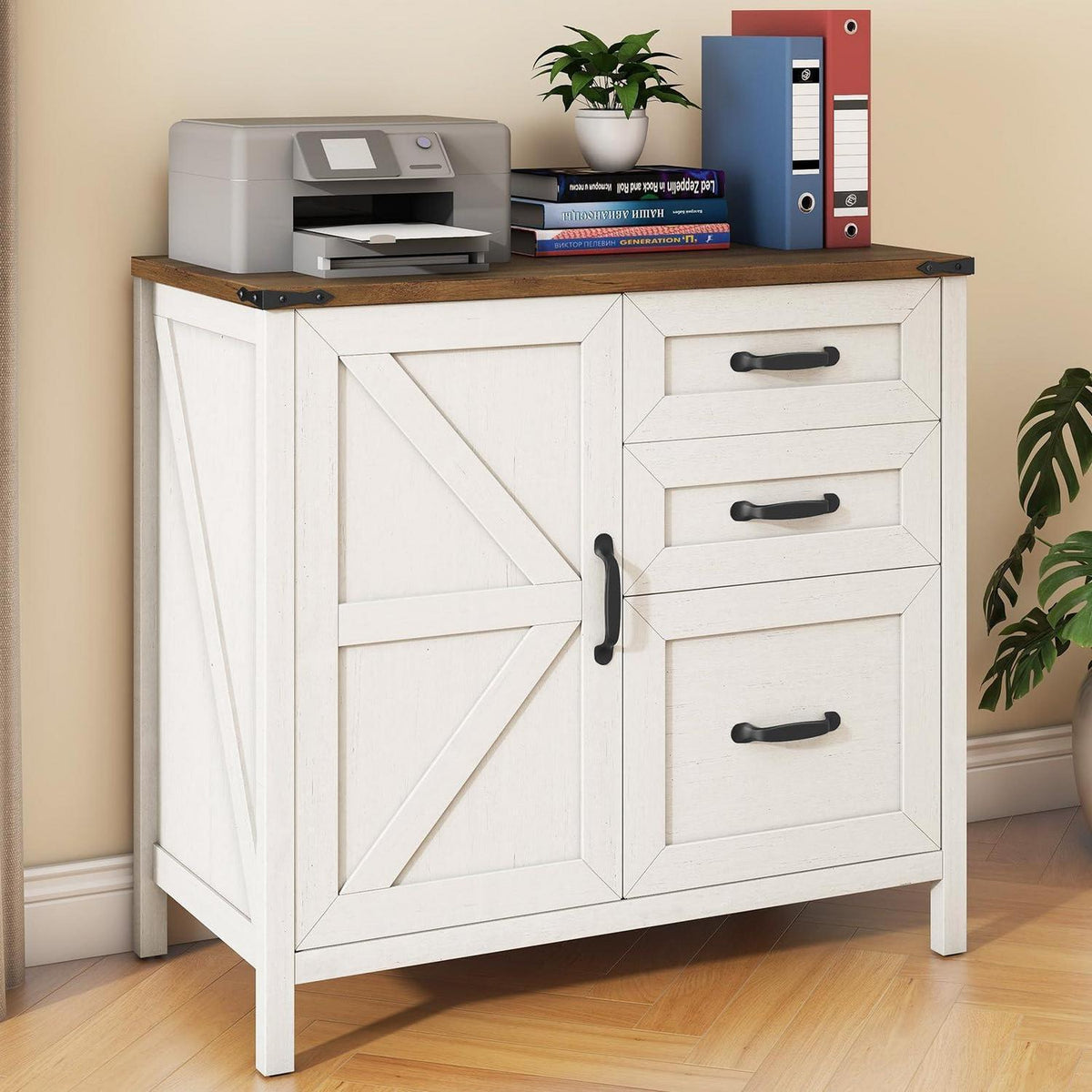Aktenschrank 80cm Bauernhausstil Weiß – A4 Hängeregister