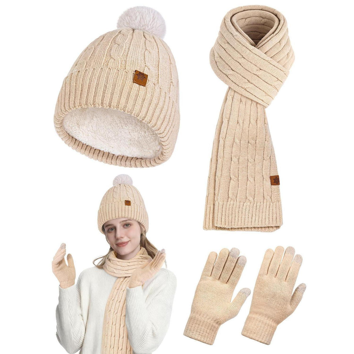 Damen Winterset Mütze, Schal & Handschuhe mit Touchscreen