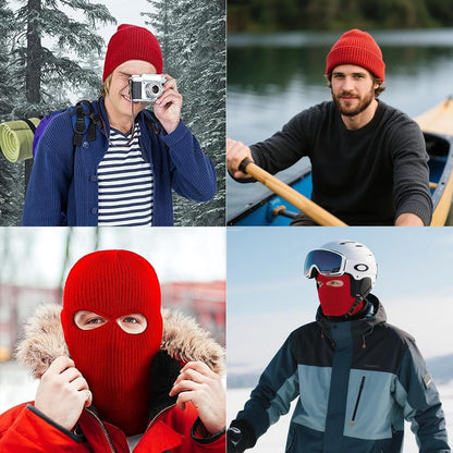 Rote Strick Ski-Maske mit 2 Löchern – Warm & Winddicht