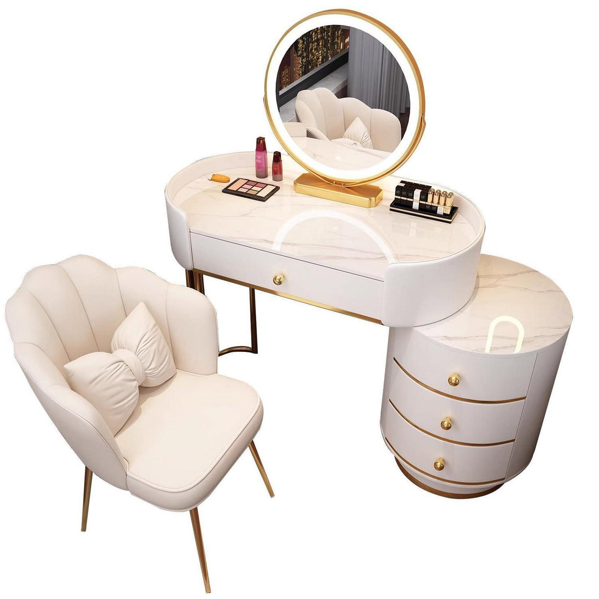 Schminktisch Set mit Spiegel & Schubladen – Weiß 80cm