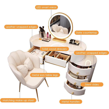 Schminktisch Set mit Spiegel & Schubladen – Weiß 80cm