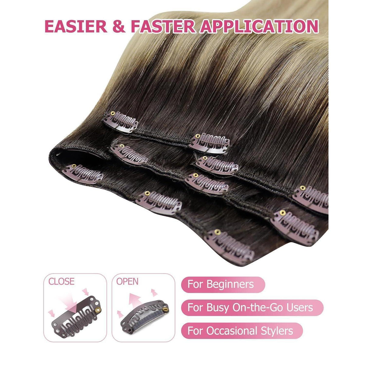 Clip-in Echthaar Extensions Braun Balayage 55cm