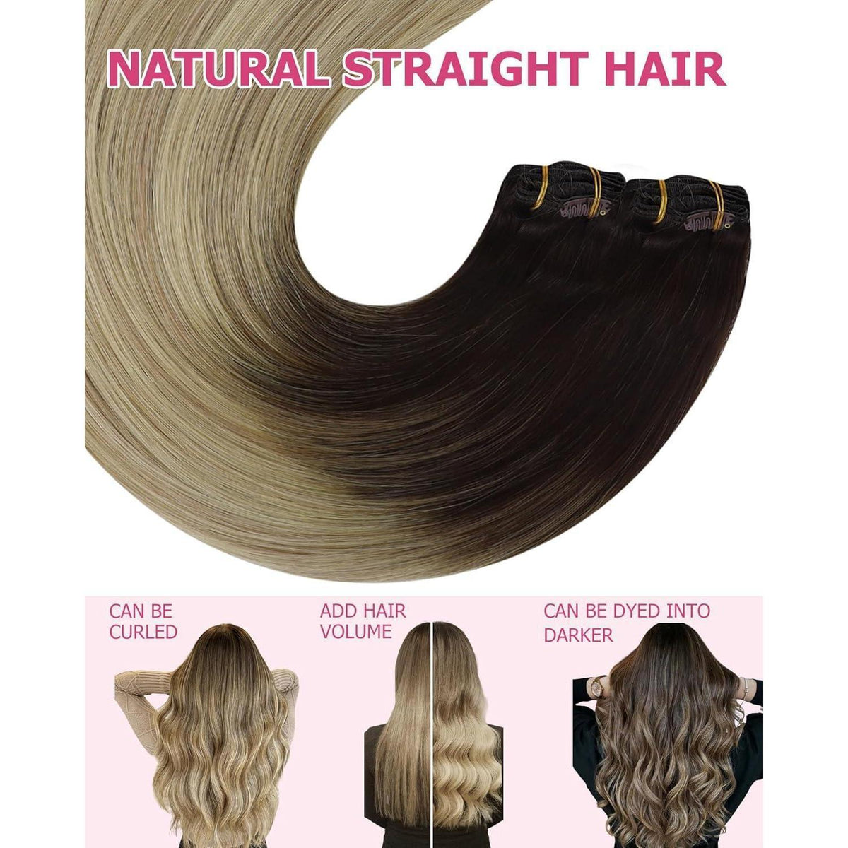 Clip-in Echthaar Extensions Braun Balayage 55cm
