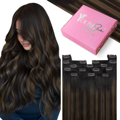 Echthaar Clip-in Extensions Ombre Braun 50cm
