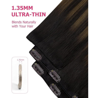 Echthaar Clip-in Extensions Ombre Braun 50cm