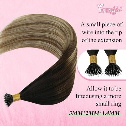 Nanoring Extensions Braun Balayage Blond - Echthaar 60cm