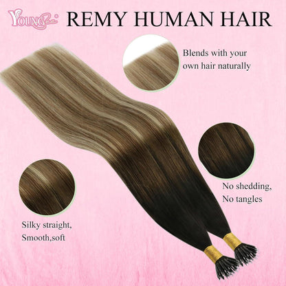 Nanoring Extensions Braun Balayage Blond - Echthaar 60cm