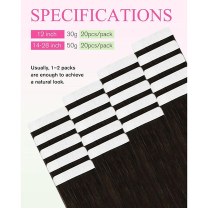 Echthaar Tape-in Extensions Dunkelbraun 35cm 50g