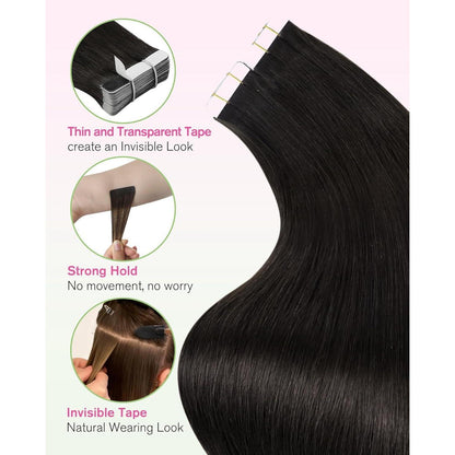 Echthaar Tape-in Extensions Dunkelbraun 35cm 50g