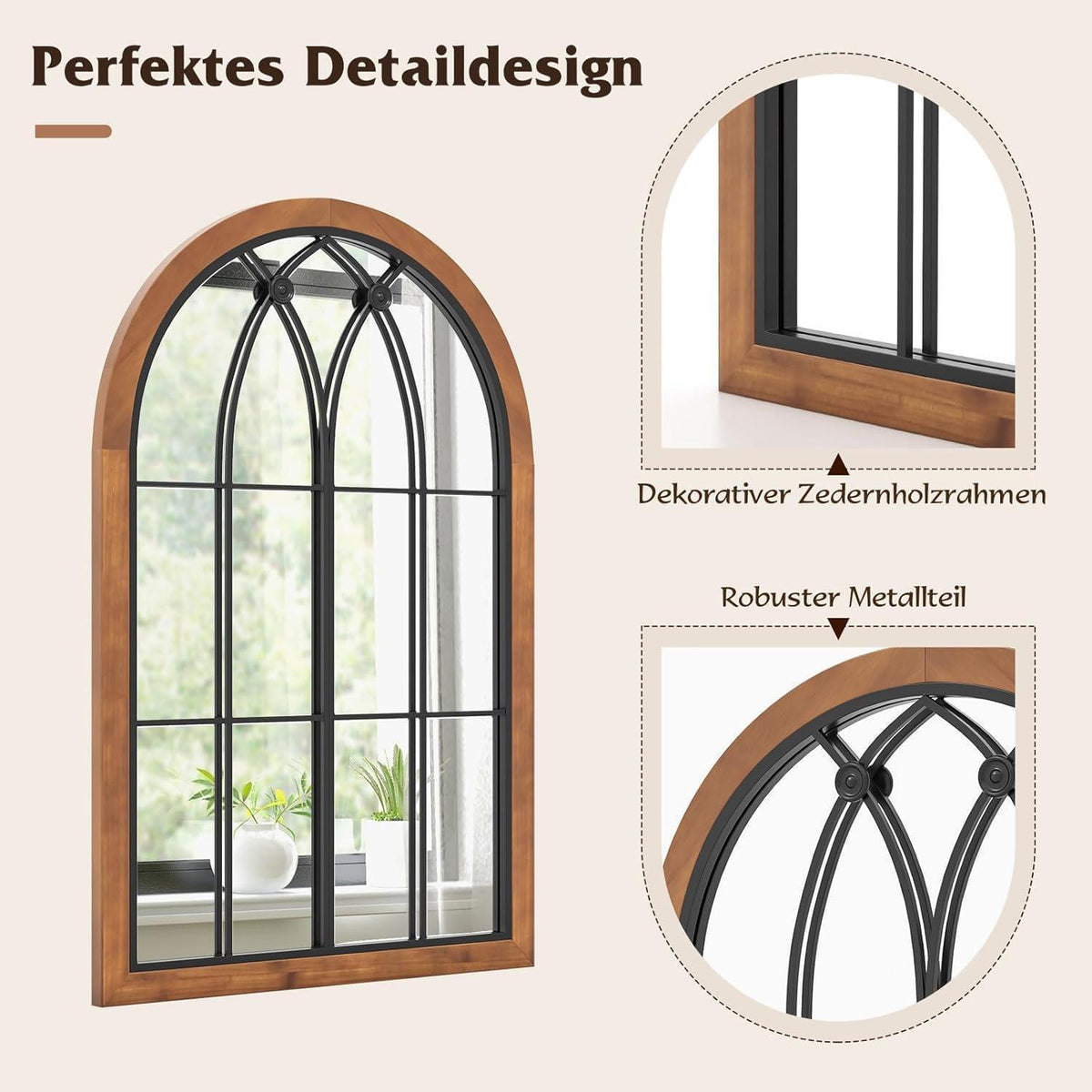 Wandspiegel Fensteroptik 90x60cm Holzrahmen Vintage Spiegel