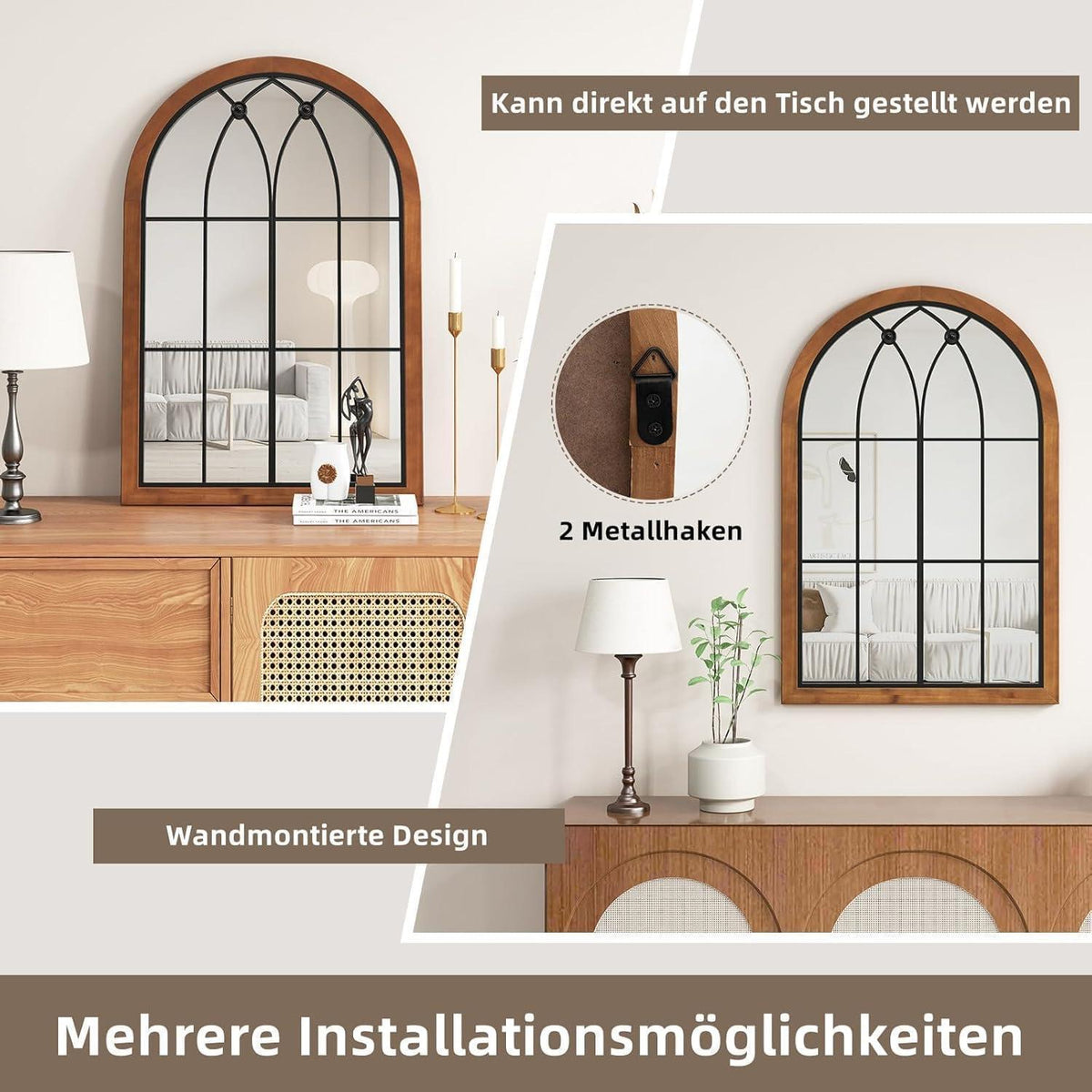 Wandspiegel Fensteroptik 90x60cm Holzrahmen Vintage Spiegel