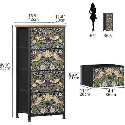 Kommode mit 4 Stoffschubladen – Erdbeer Blumenmuster