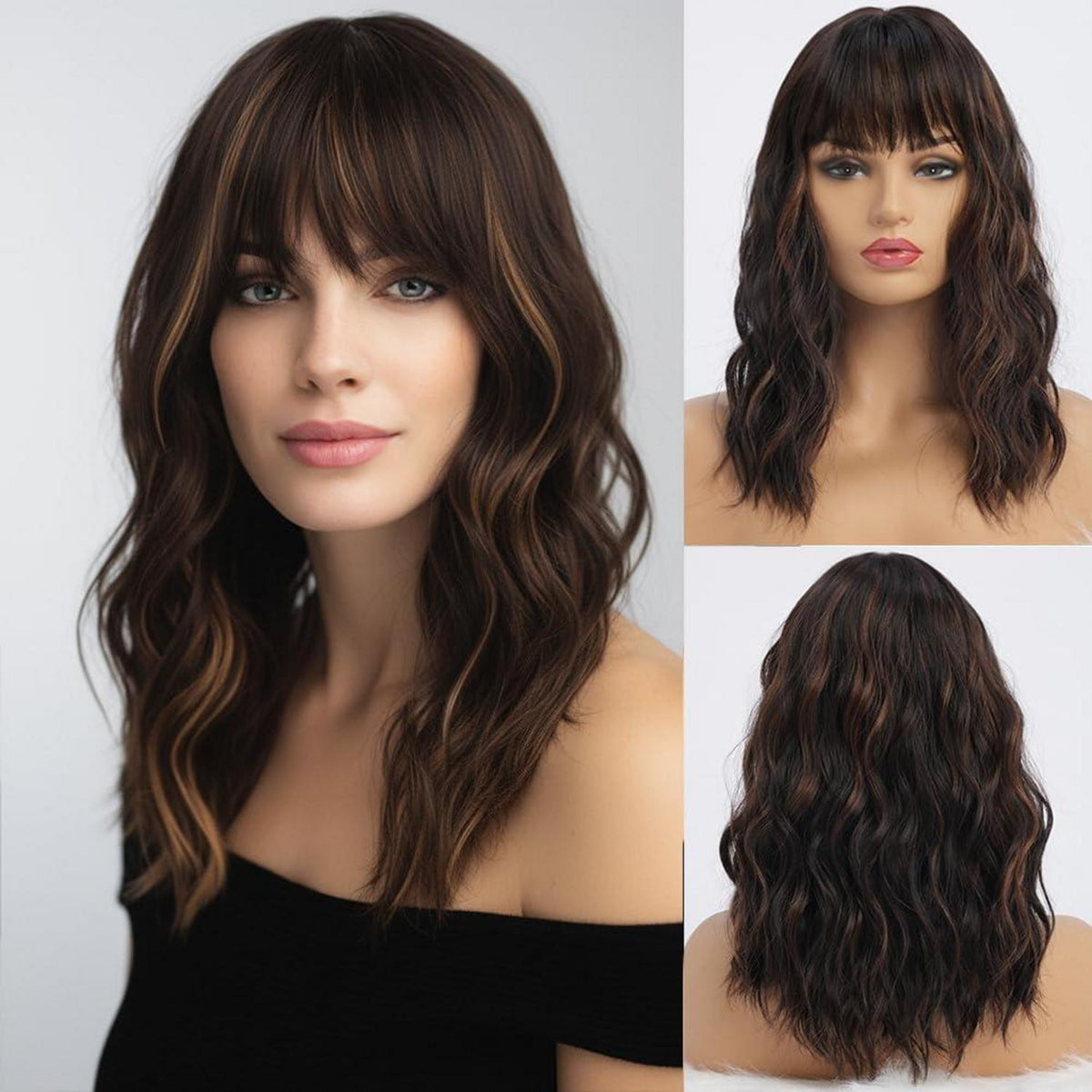 Dunkelbraune Wellenperücke 40cm – Natürlicher Look