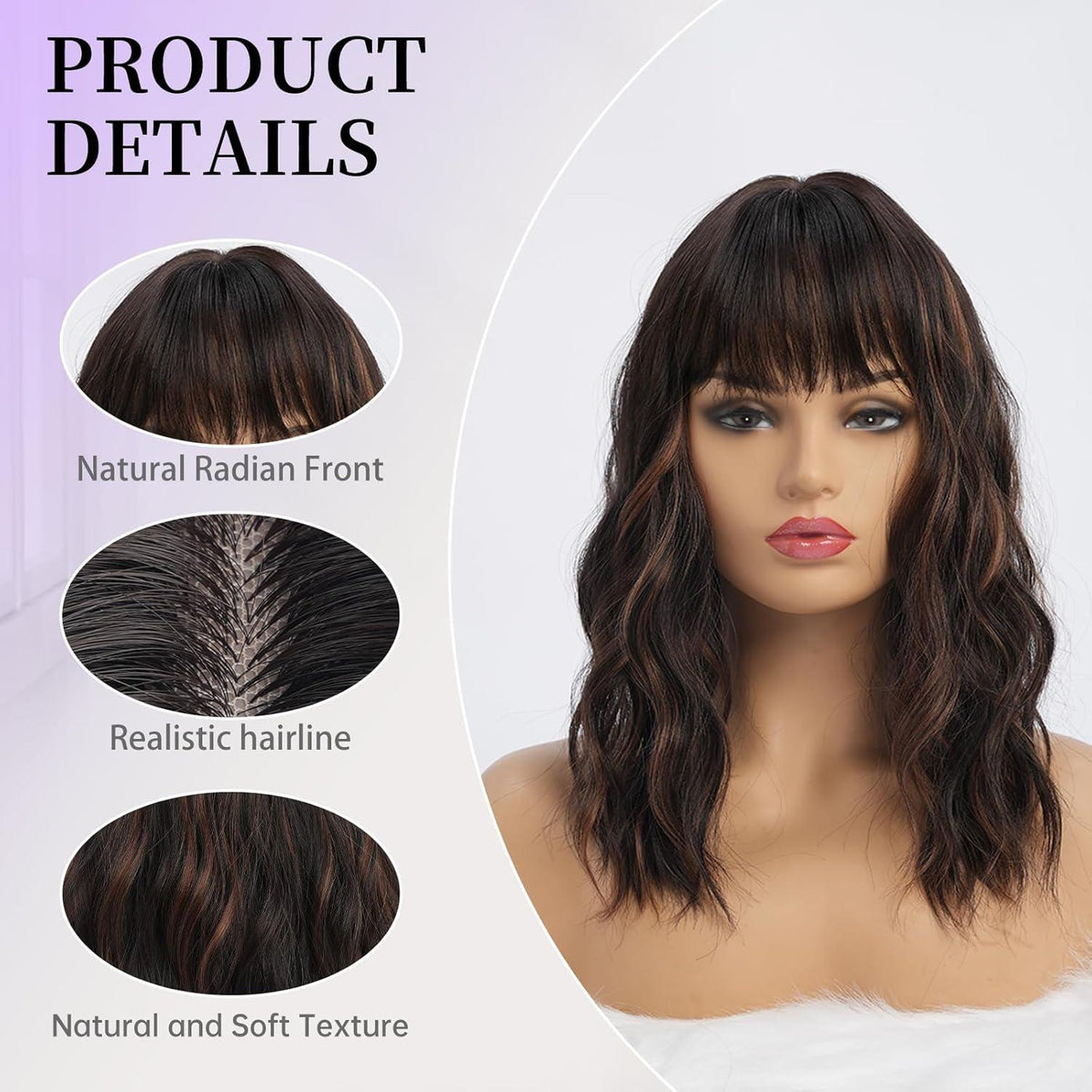 Dunkelbraune Wellenperücke 40cm – Natürlicher Look