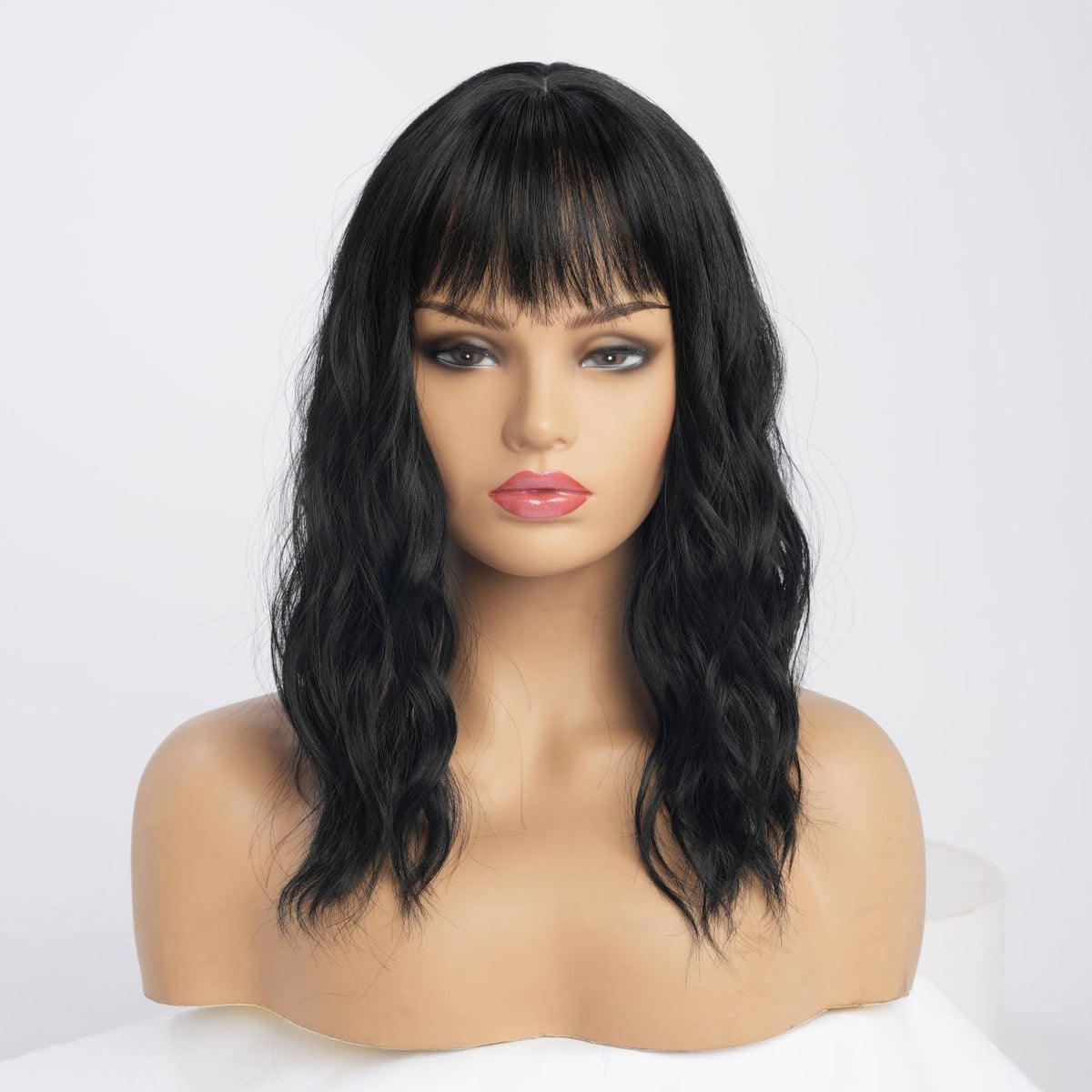 Schwarze Wellenperücke 40cm – Natürlicher Look & Hitzebeständig