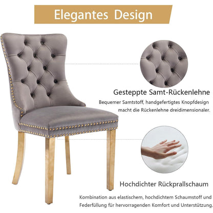 Samt Esszimmerstühle 4er Set mit goldenen Beinen