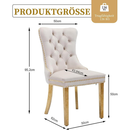 Samt Esszimmerstühle 6er Set mit goldenen Beinen