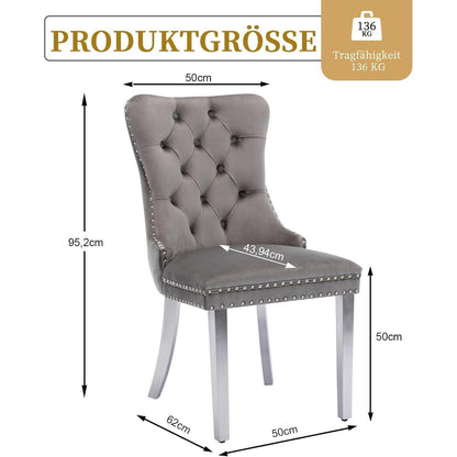 Samt Esszimmerstühle 6er Set mit Edelstahlbeinen Grau