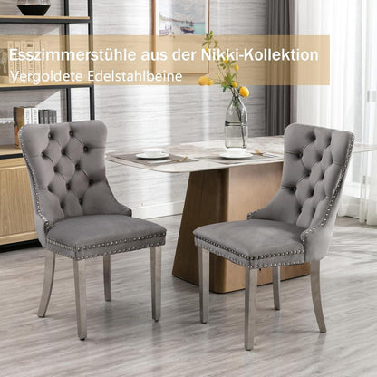Samt Esszimmerstühle 6er Set mit Edelstahlbeinen Grau